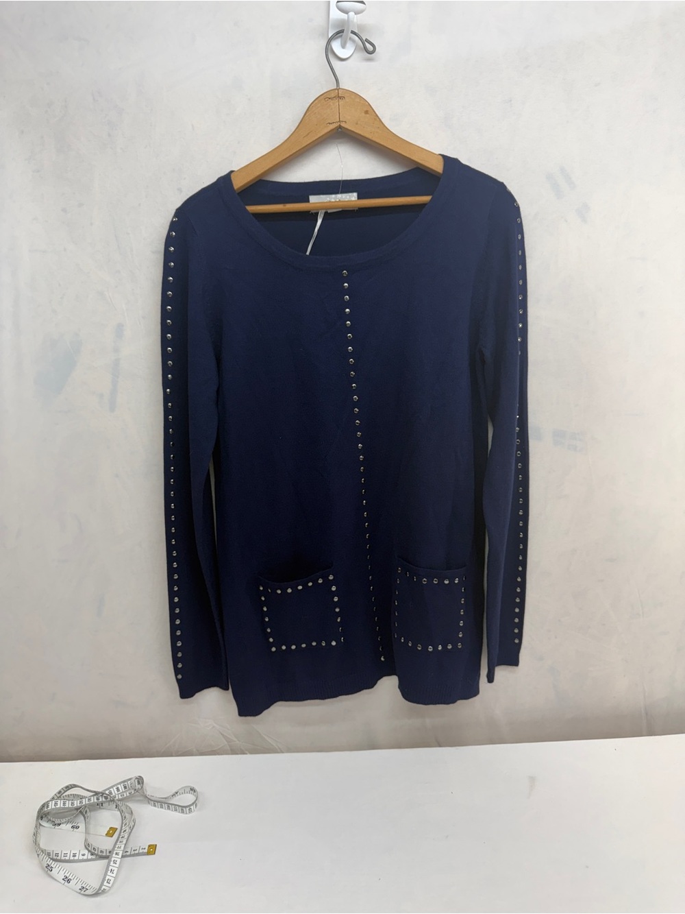 Carolyn Taylor Navy Stud-Detail Long Sleeve Sweater